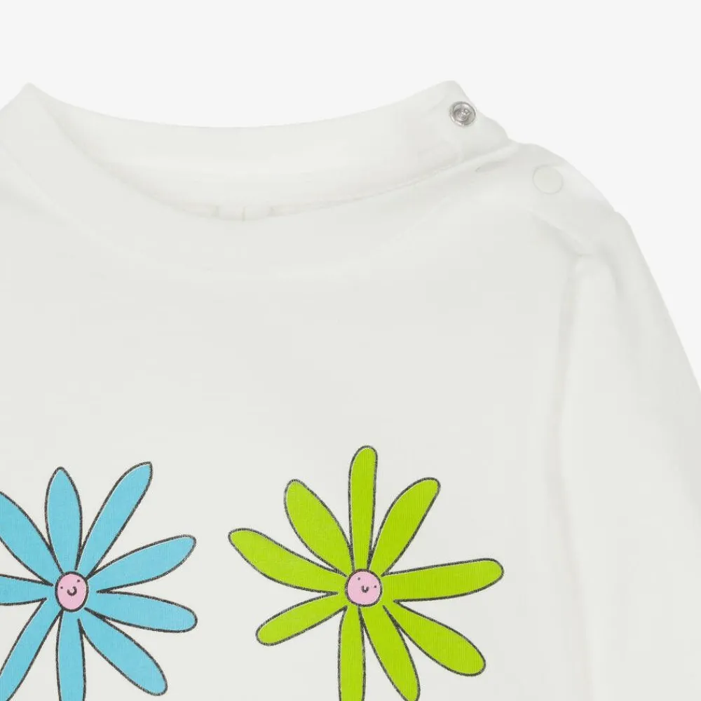 Stella McCartney Kids Tops*Girls Ivory Organic Cotton Flower Top