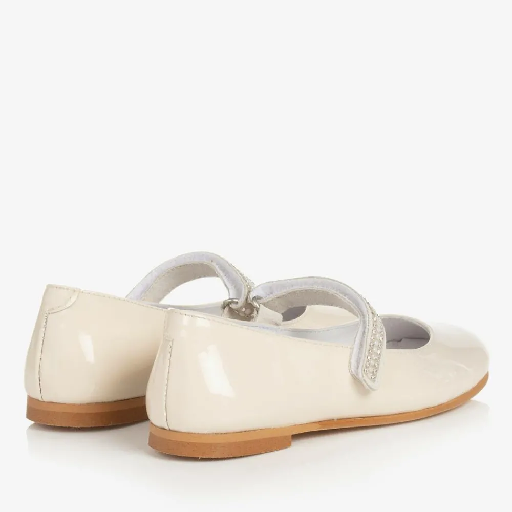 Childrens Classics Bar Shoes*Girls Ivory Patent Leather & Diamanté Shoes