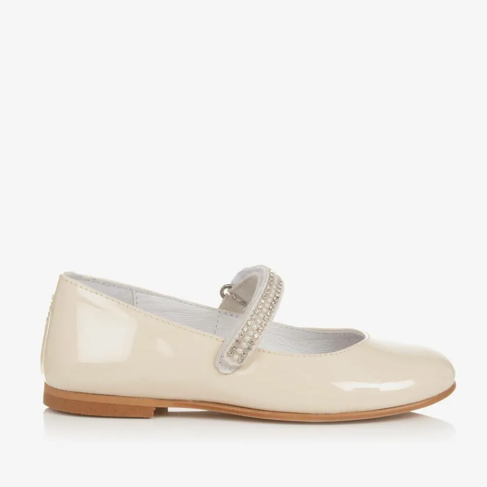 Childrens Classics Bar Shoes*Girls Ivory Patent Leather & Diamanté Shoes