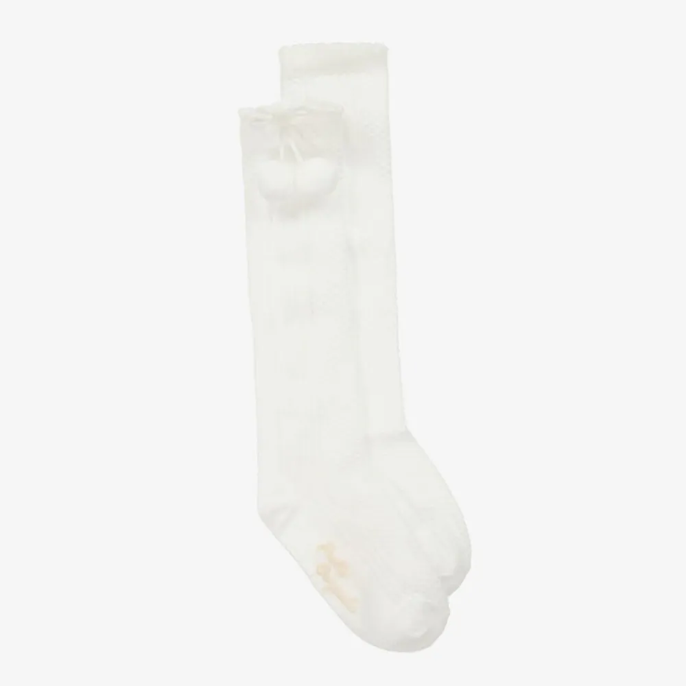 Pretty Originals Socks*Girls Ivory Pom-Pom Cotton Socks