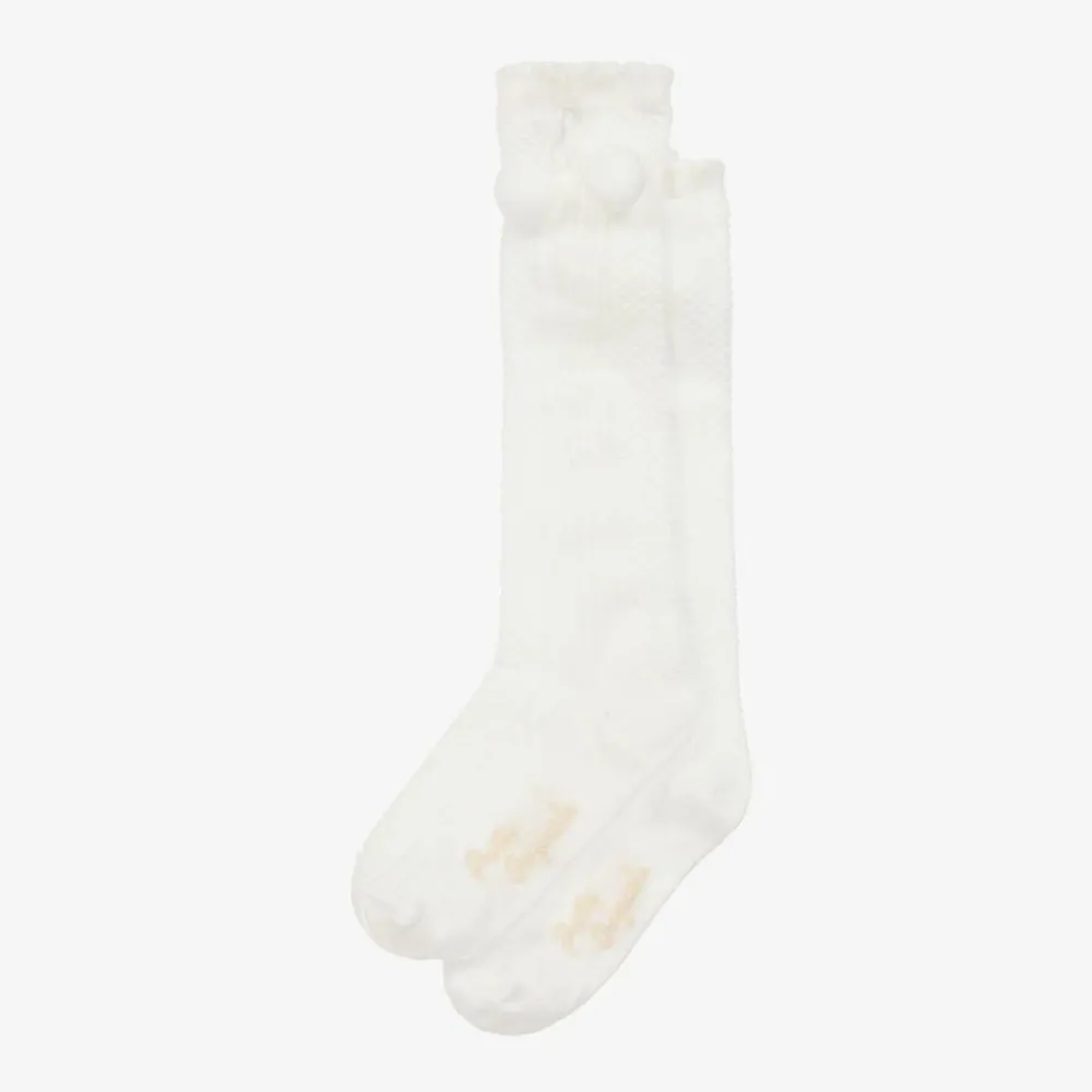 Pretty Originals Socks*Girls Ivory Pom-Pom Cotton Socks