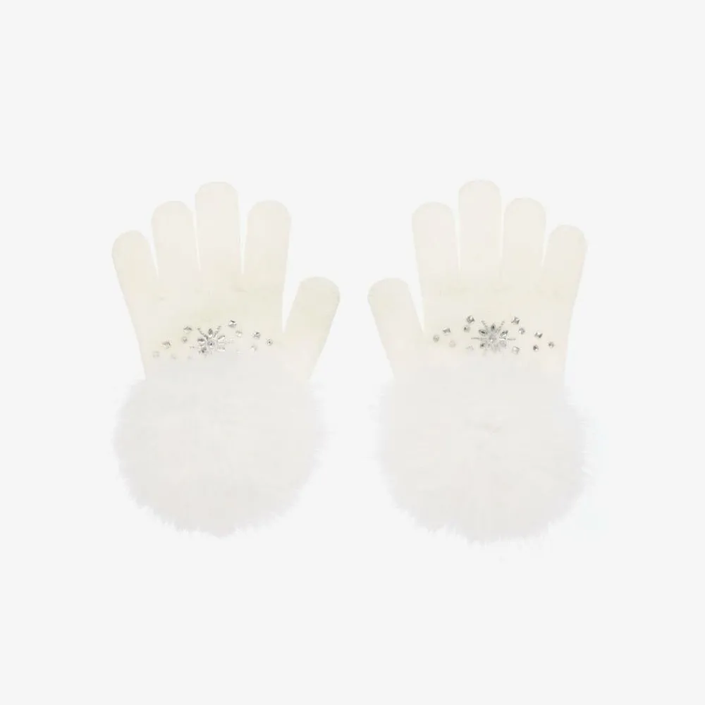 Monnalisa Gloves & Mittens*Girls Ivory Pom-Pom Knitted Gloves