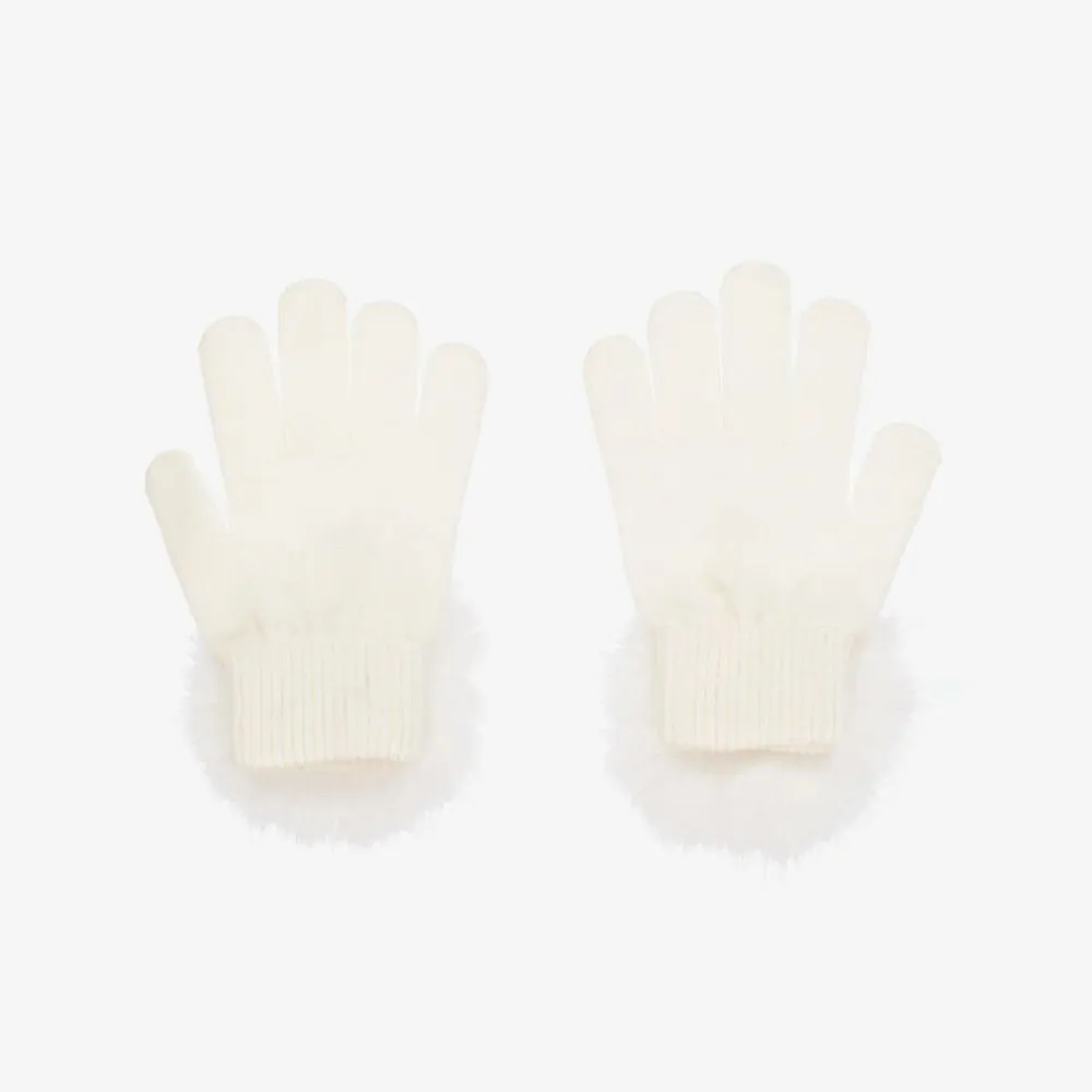 Monnalisa Gloves & Mittens*Girls Ivory Pom-Pom Knitted Gloves