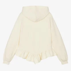 MSGM Tops*Girls Ivory Rhinestone Heart Hoodie