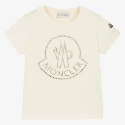 Moncler Enfant Tops*Girls Ivory Rhinestone T-Shirt