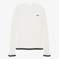 MSGM Tops*Girls Ivory Ribbed Turtleneck Sweater