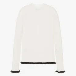MSGM Tops*Girls Ivory Ribbed Turtleneck Sweater