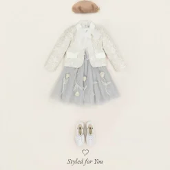 Mama Luma Coats & Jackets*Girls Ivory Sequin Tweed Jacket