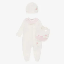 Monnalisa Gifts|Babysuits*Girls Ivory Velour & Jersey Babysuit Set