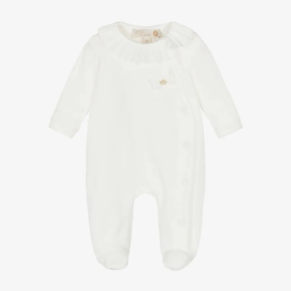 Pureté Du... Bébé Babysuits*Girls Ivory Velour Babygrow
