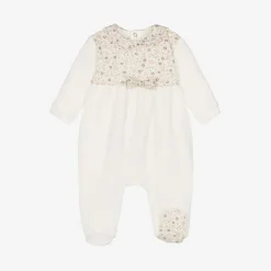 Pureté Du... Bébé Babysuits*Girls Ivory Velour Floral Print Babygrow