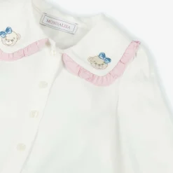 Monnalisa Tops*Girls Ivory Viscose Collared Blouse