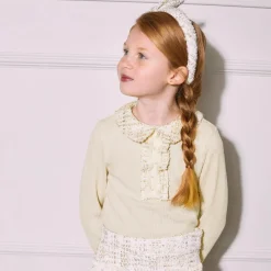 Patachou Tops*Girls Ivory Viscose Tweed Collar Sweater