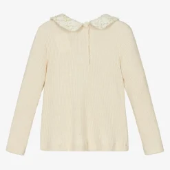 Patachou Tops*Girls Ivory Viscose Tweed Collar Sweater