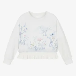 Lapin House Tops*Girls Ivory Woodland Print Cotton Sweatshirt