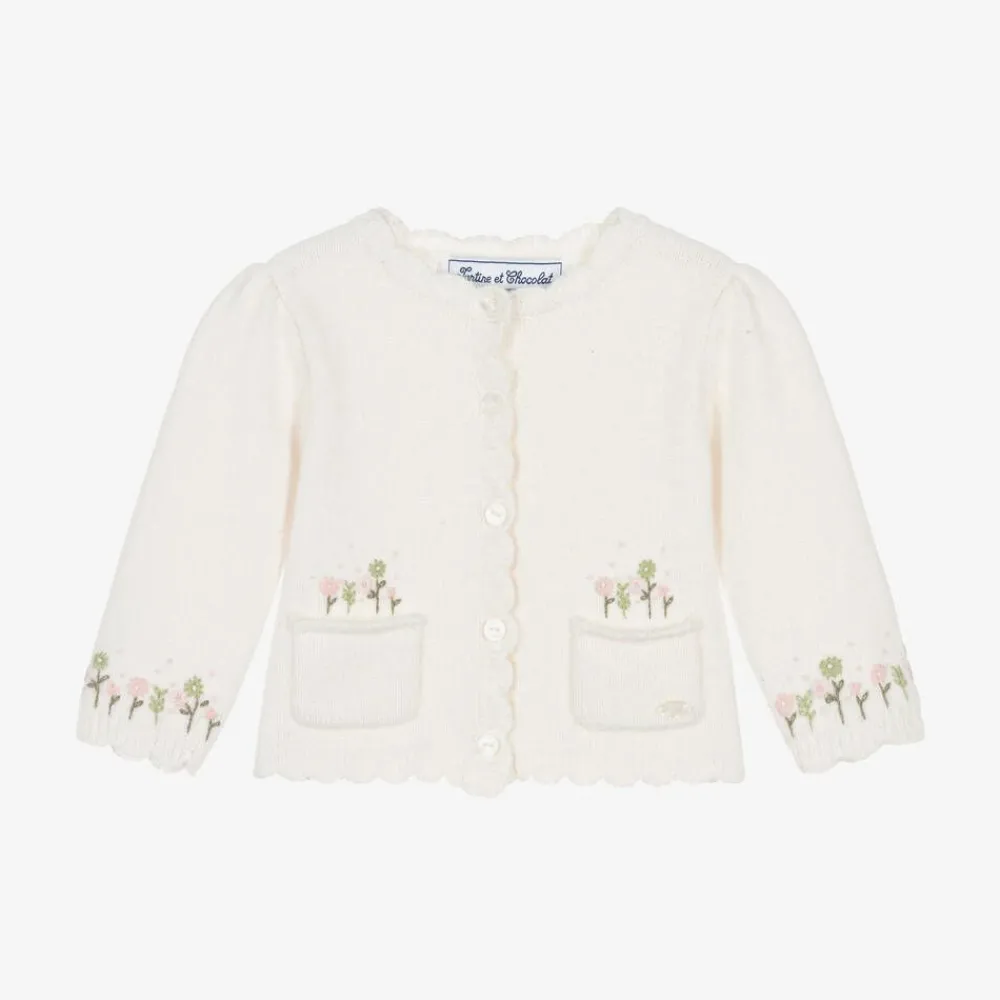 Tartine et Chocolat Tops*Girls Ivory Wool & Cashmere Knit Cardigan