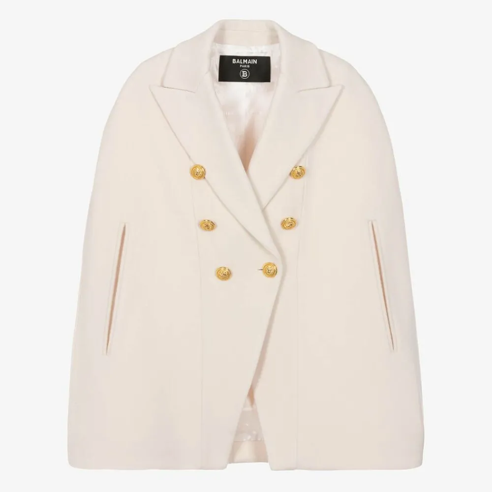 Balmain Coats & Jackets*Girls Ivory Wool & Cashmere Cape