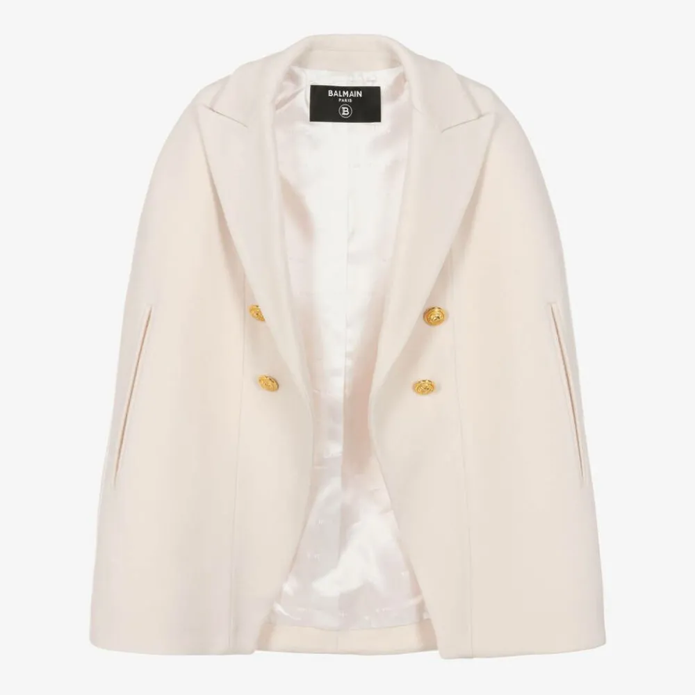 Balmain Coats & Jackets*Girls Ivory Wool & Cashmere Cape