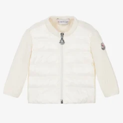 Moncler Enfant Tops*Girls Ivory Wool & Padded Cardigan