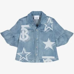 Burberry Tops*Girls Light Blue Denim Logo Blouse