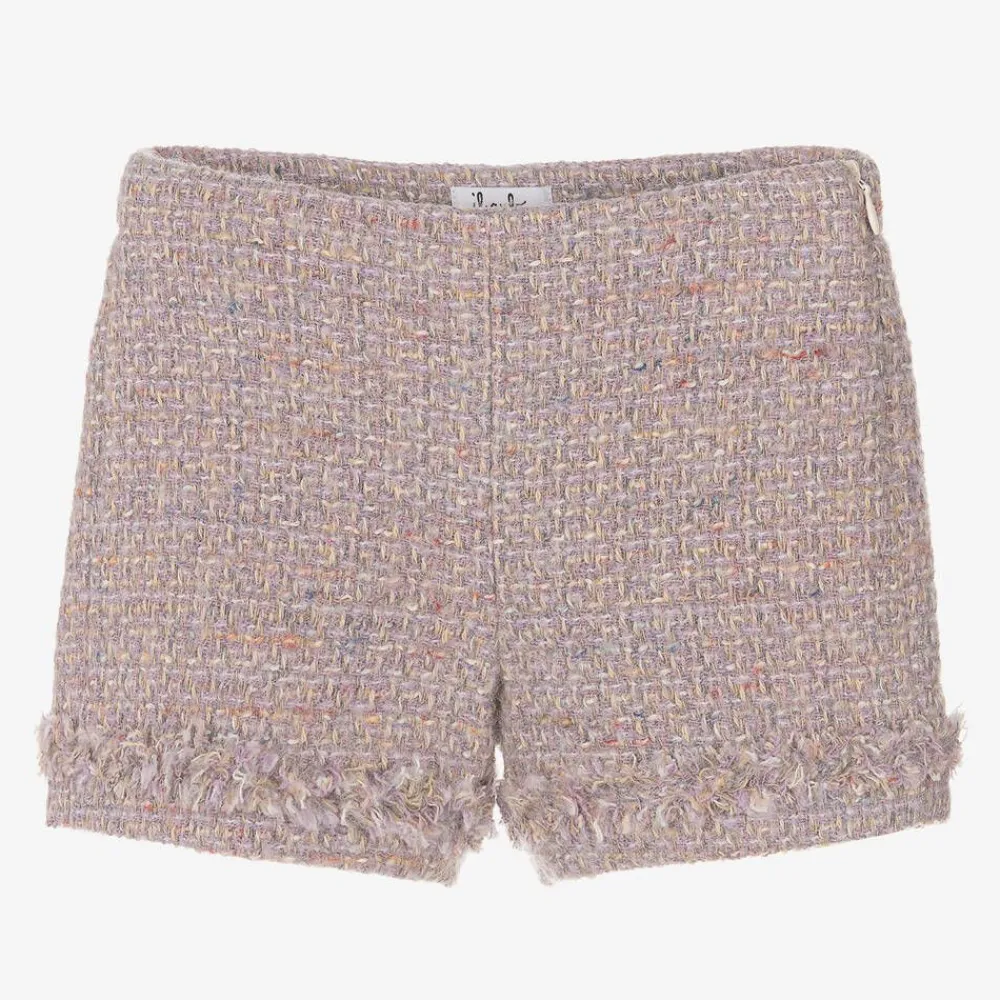 Il Gufo Shorts*Girls Lilac Purple Wool Tweed Shorts