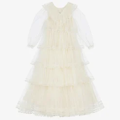 Petite Amalie Dresses*Girls Long Ivory Embroidered Tulle Dress
