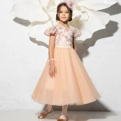 EIRENE Dresses*Girls Long Pink Sequinned Tulle Dress