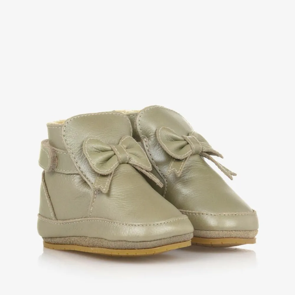 Donsje Pre Walkers|Pre Walkers*Girls Metallic Gold Leather Bow Pre-Walkers Champagne