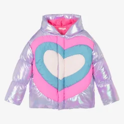 Billieblush Coats & Jackets*Girls Metallic Purple Heart Puffer Jacket