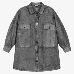 DKNY Dresses*Girls Metallic Silver Denim Dress