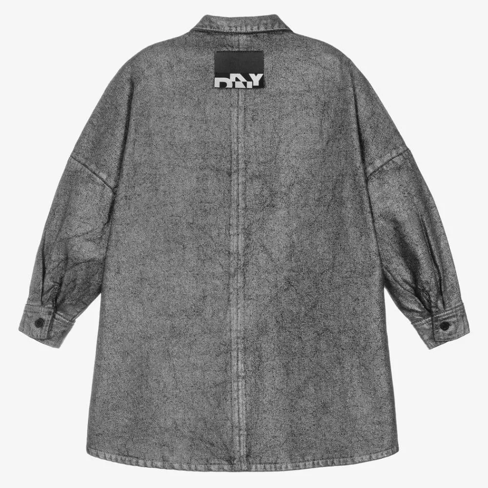 DKNY Dresses*Girls Metallic Silver Denim Dress