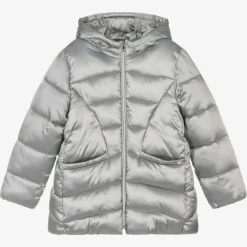 Mayoral Coats & Jackets*Girls Metallic Silver Puffer Coat