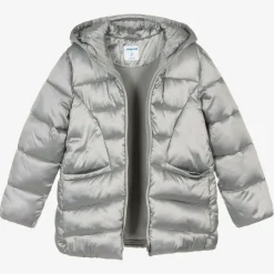 Mayoral Coats & Jackets*Girls Metallic Silver Puffer Coat