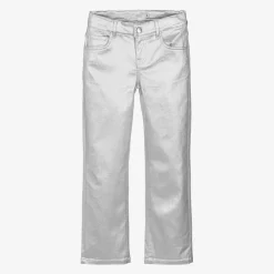 NAME IT Trousers*Girls Metallic Silver Straight-Leg Jeans