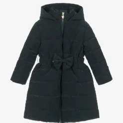 Caramelo Kids Coats & Jackets*Girls Navy Blue Bow Puffer Coat