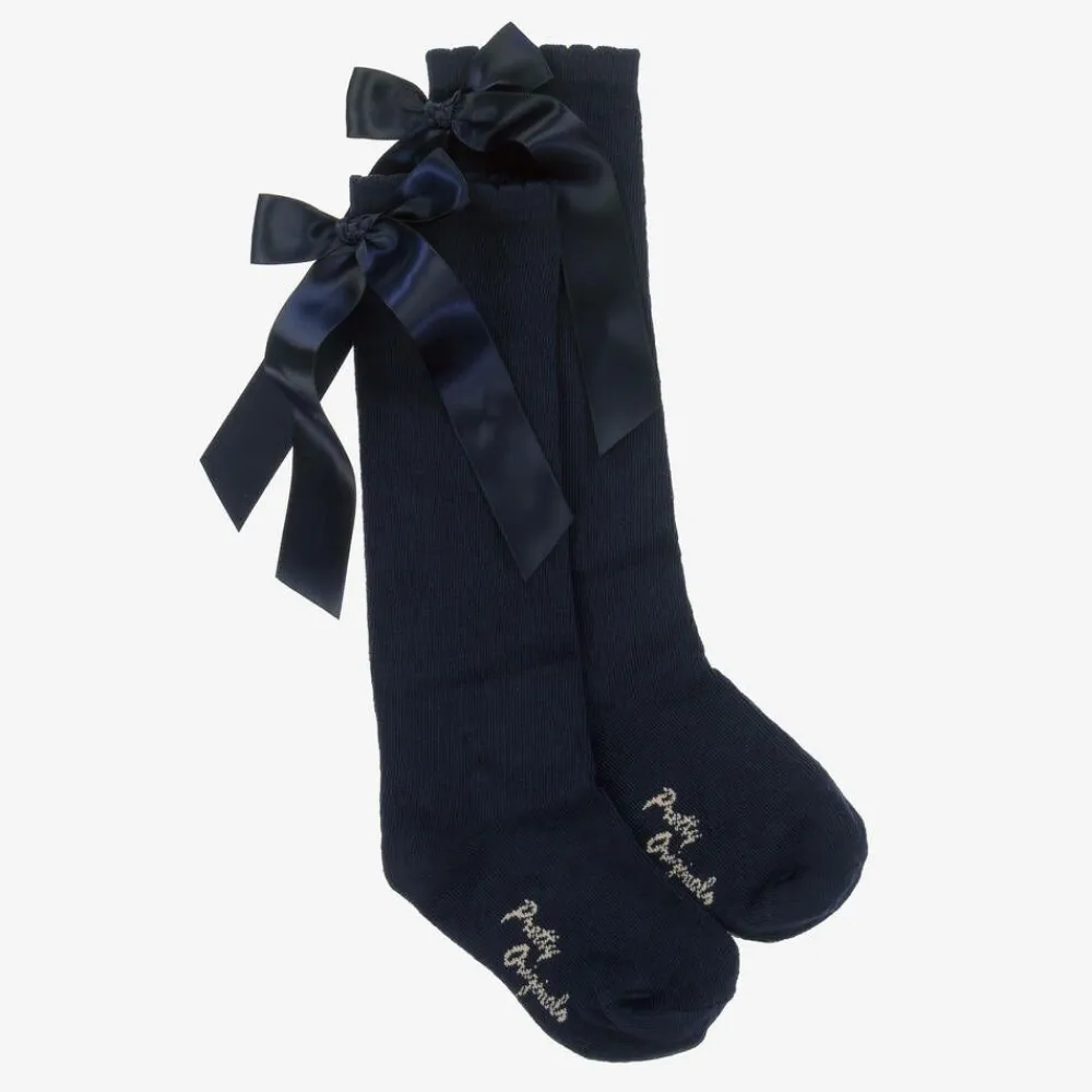 Pretty Originals Socks*Girls Navy Blue Cotton Bow Socks