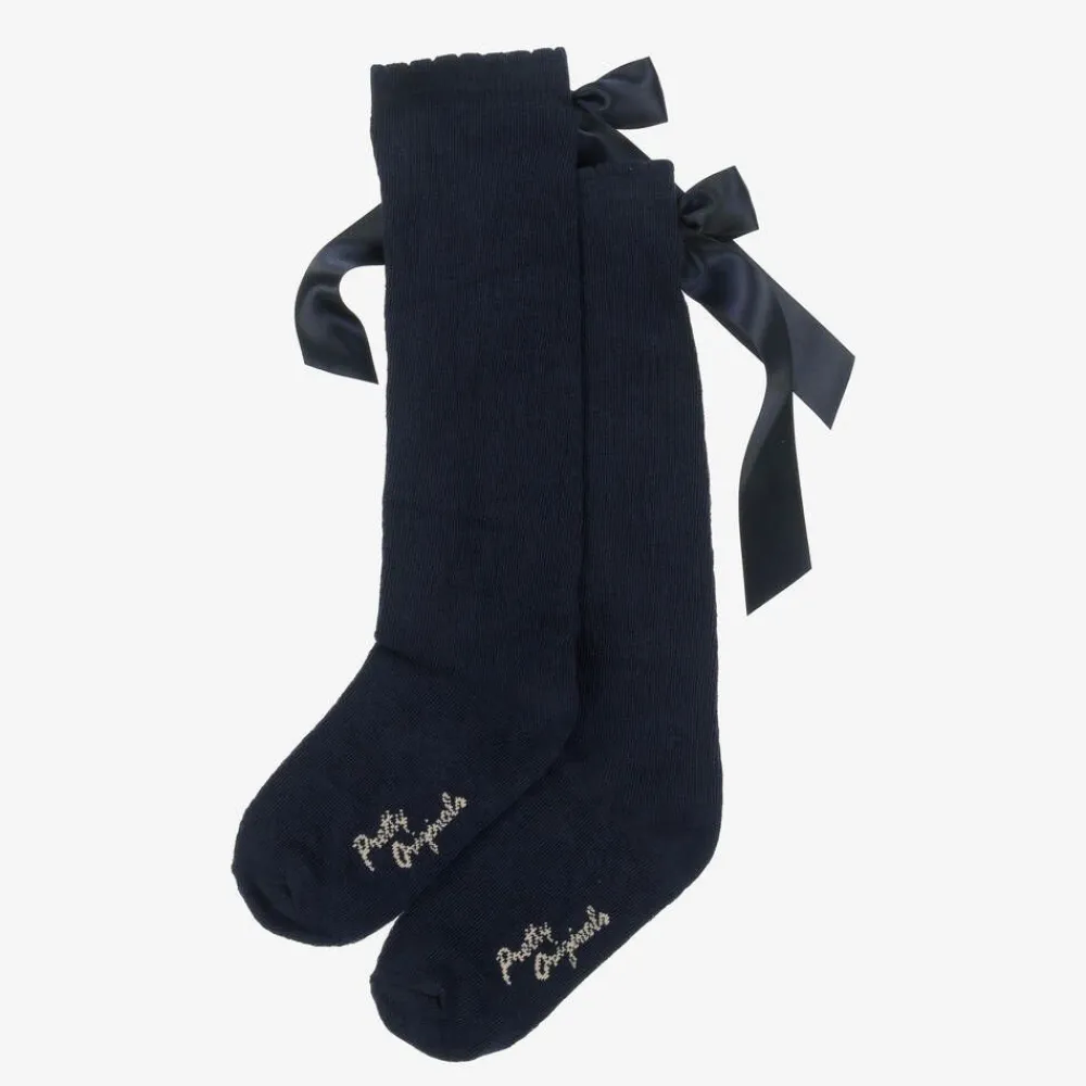 Pretty Originals Socks*Girls Navy Blue Cotton Bow Socks