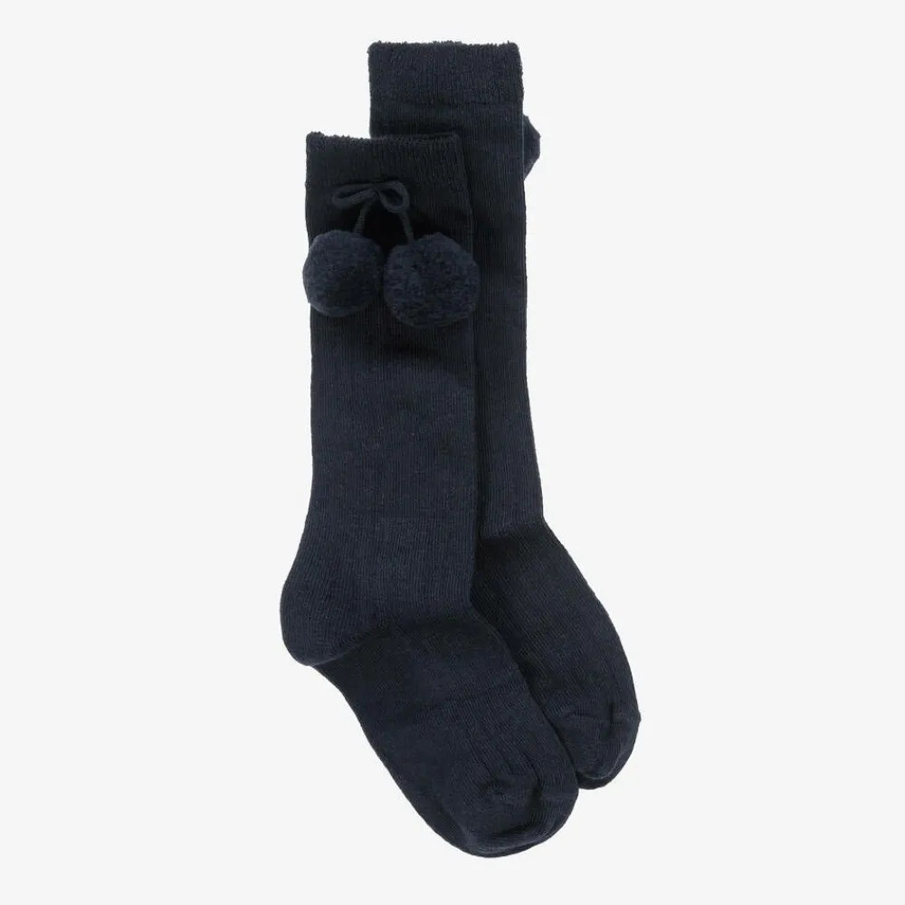 Carlomagno Socks*Girls Navy Blue Cotton Knee Length Socks