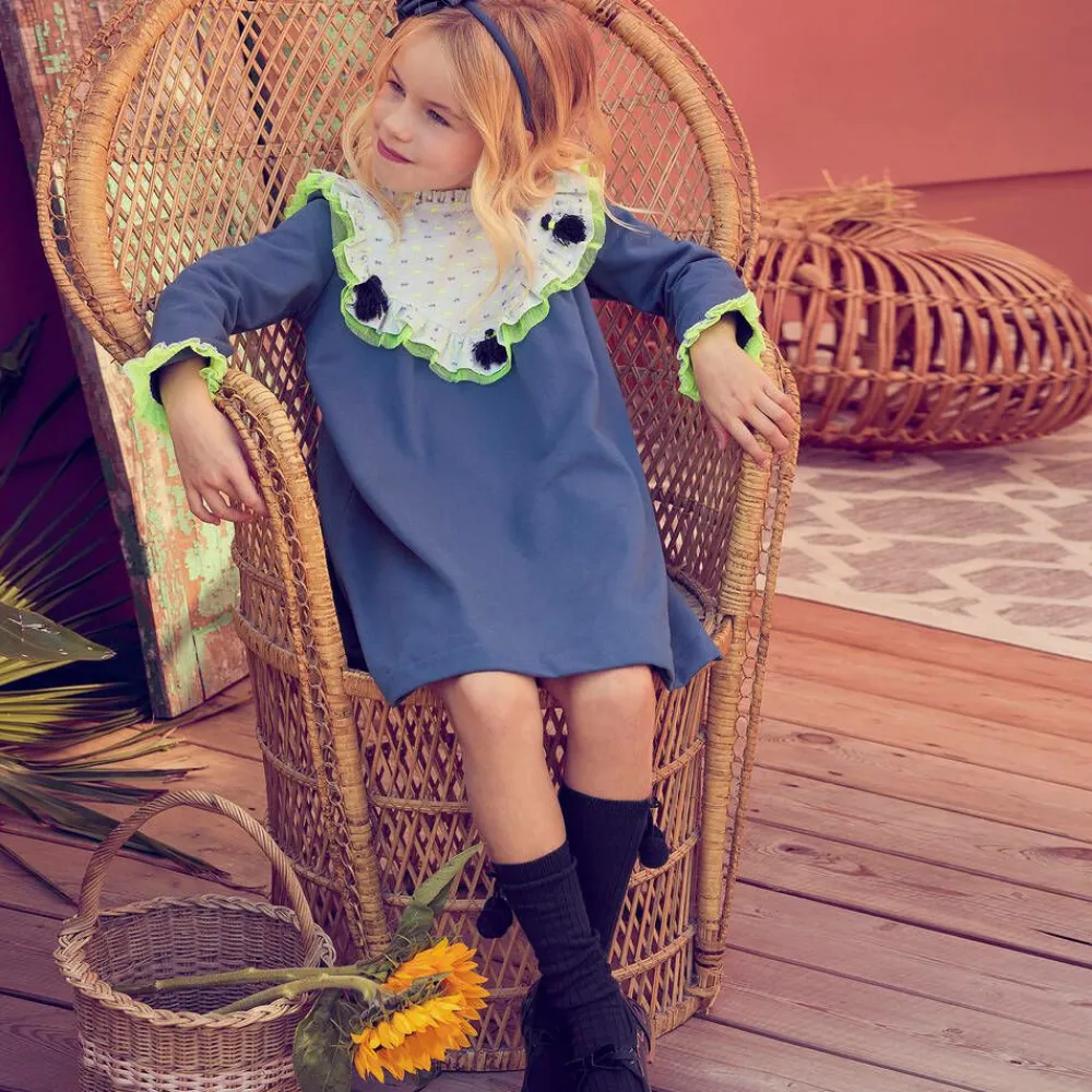 Carlomagno Socks*Girls Navy Blue Cotton Knee Length Socks