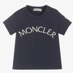 Moncler Enfant Tops*Girls Navy Blue Cotton Logo T-Shirt
