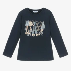 Mayoral Tops*Girls Navy Blue Cotton Outfit Print Top