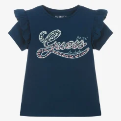 Guess Tops*Girls Navy Blue Cotton Rhinestone T-Shirt