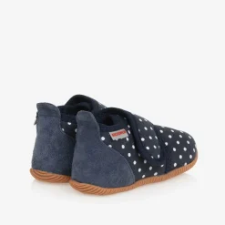 Giesswein Slippers|Slippers*Girls Navy Blue Dotted Velcro Slippers