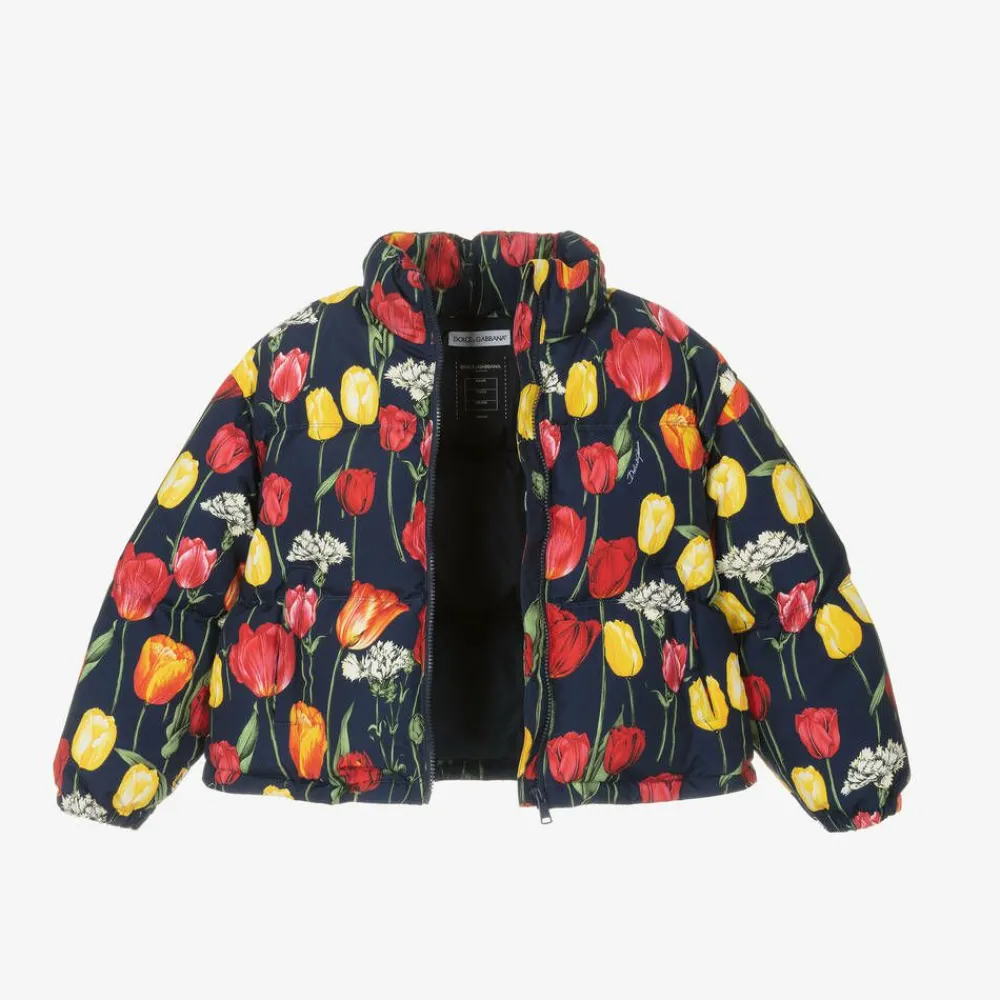 Dolce amp; Gabbana Coats & Jackets*Girls Navy Blue Down Padded Tulip Jacket
