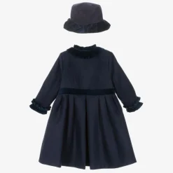 Sarah Louise Coats & Jackets*Girls Navy Blue Felted Hat & Coat Set