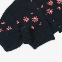 Boboli Tops*Girls Navy Blue Floral Knitted Cardigan