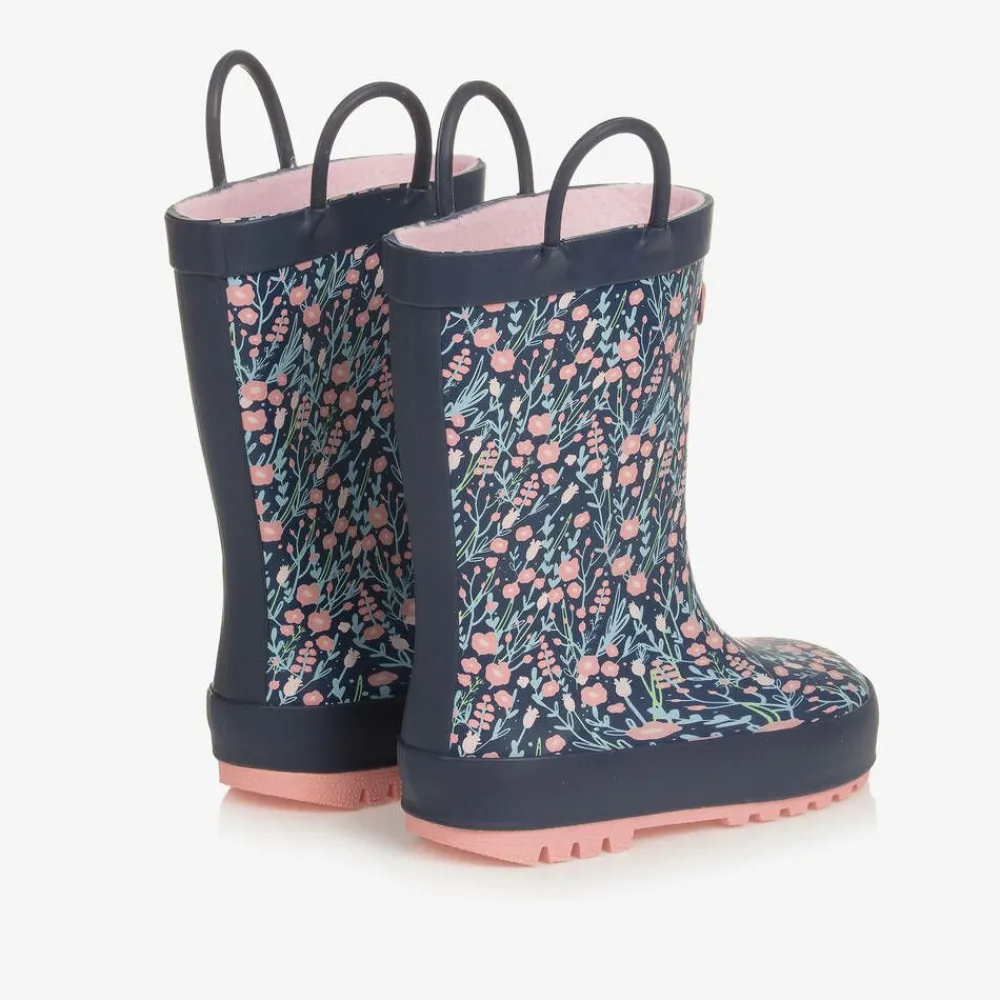 Chipmunks Rain Boots|Rain Boots*Girls Navy Blue Floral Rain Boots
