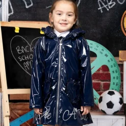 A Dee Coats & Jackets*Girls Navy Blue Hooded Raincoat