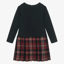Patachou Dresses*Girls Navy Blue Jersey & Tartan Flannel Dress