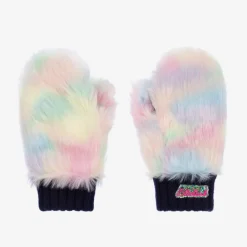 Billieblush Gloves & Mittens*Girls Navy Blue Knit & Faux Fur Mittens